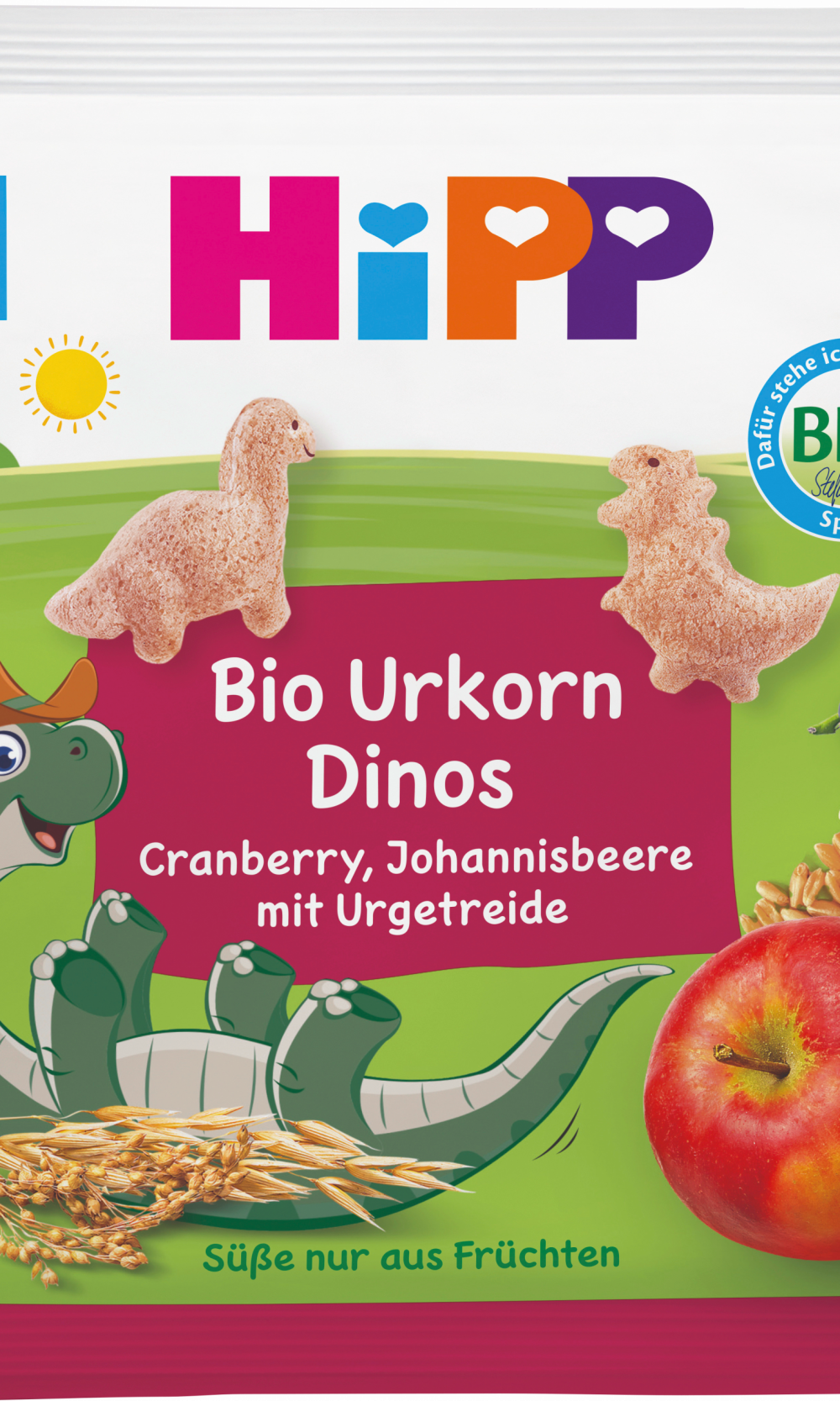 HiPP Snack للأطفال ديناصورات الحبوب القديمة التوت البري ، الكشمش ، الحبوب القديمة من 1 سنة ، 30 جرام طعام تكميلي