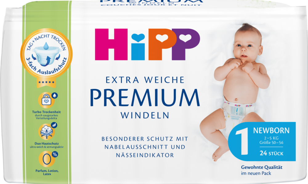 حفاضات HiPP مقاس ممتاز 1 حديثي الولادة (2-5 كجم) ، 24 قطعة
