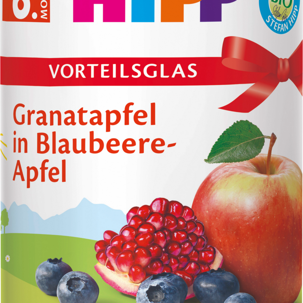 HiPP فواكه رمان بالتوت الأزرق والتفاح من 6 شهر ، 250 جرام طعام تكميلي