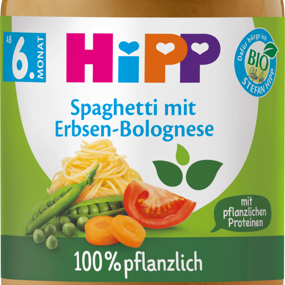 HiPP MEN ü معكرونة مع بولونيز البازلاء من 6 أشهر نباتية ، 190 جرام طعام تكميلي