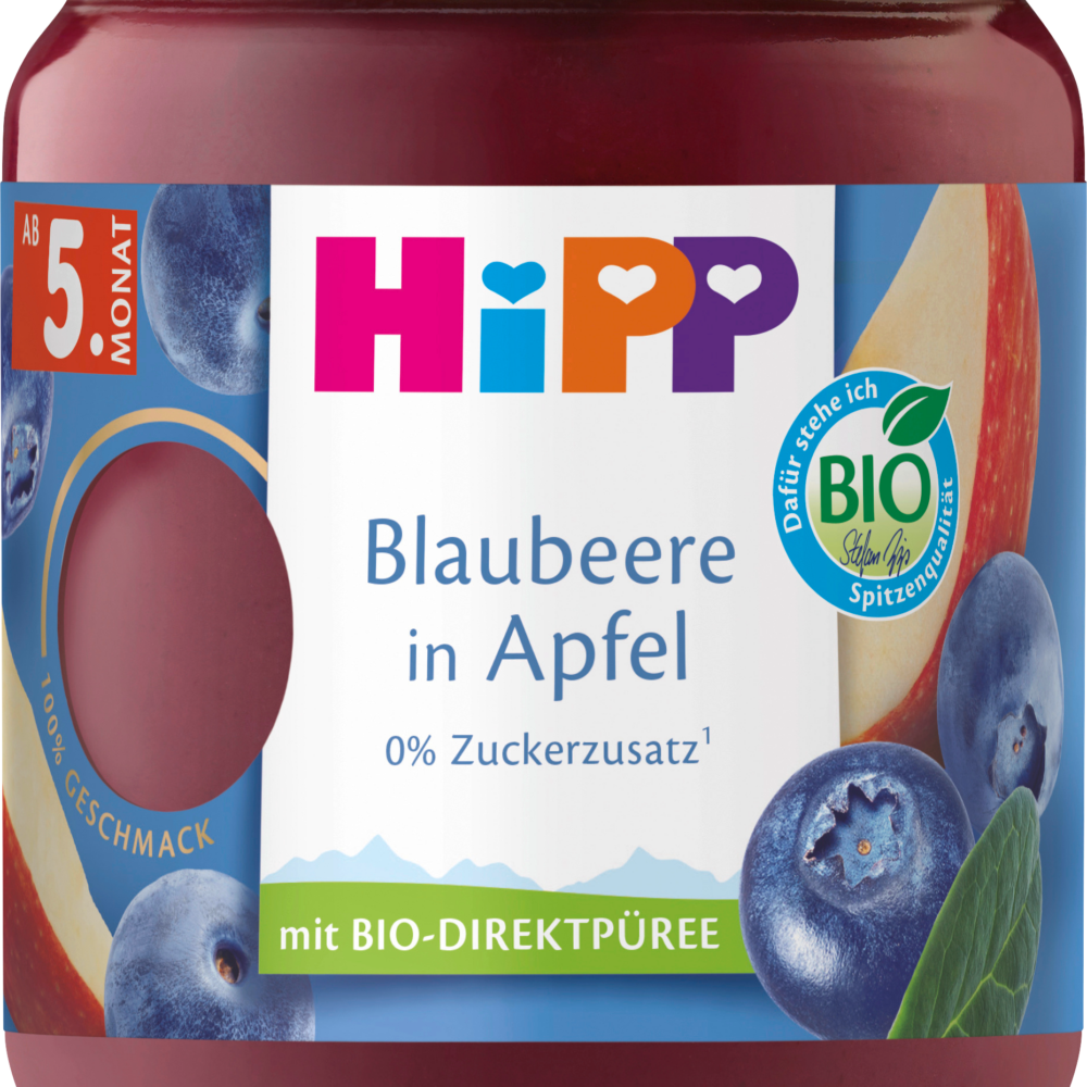 HiPP فواكه بريميوم توت أزرق في التفاح من 5 أشهر ، 160 جرام طعام تكميلي