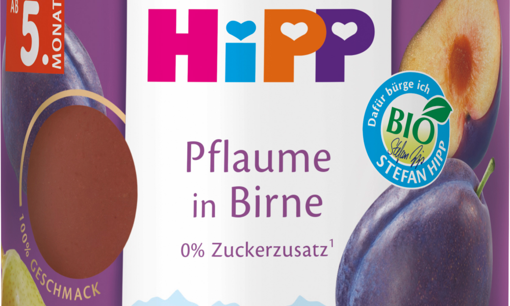 HiPP Fruits Premium Plum in الكمثرى من الشهر الخامس ، 160 جرام طعام تكميلي