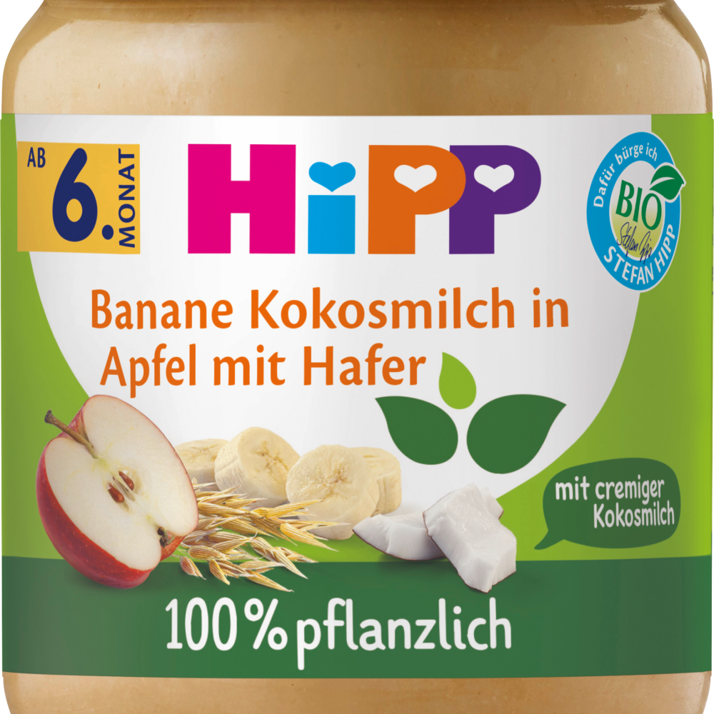 HiPP Fruit & Cereals حليب جوز الهند الموز في التفاح مع الشوفان من الشهر 6 ، 160 جرام طعام تكميلي