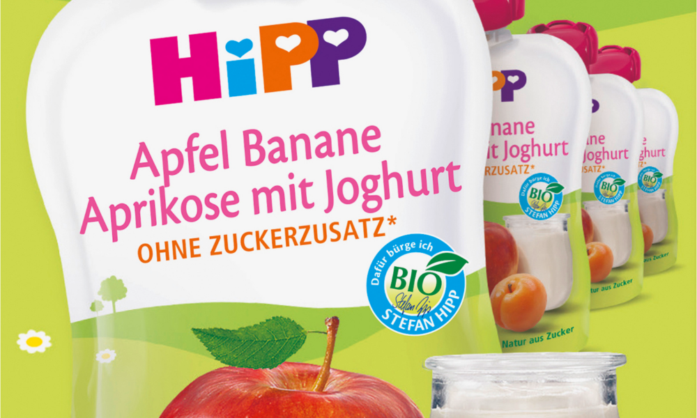 HiPP Quetschie مشمش التفاح والموز مع الزبادي ، من 6 شهر (4 × 90 جم) ، 360 جرام طعام تكميلي