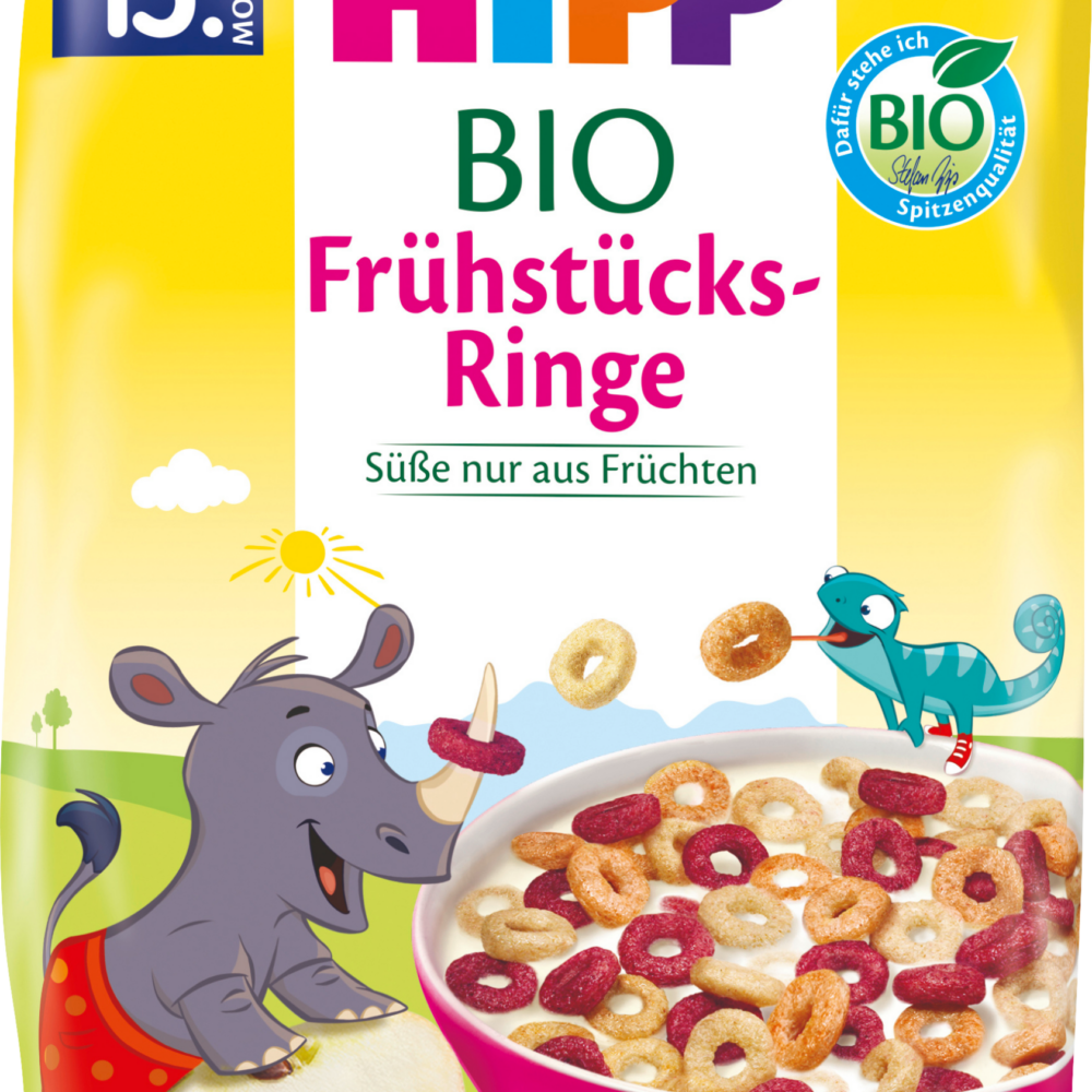 حلقات إفطار موسلي للأطفال من HiPP، من 2 سنة، 120 جرام طعام تكميلي