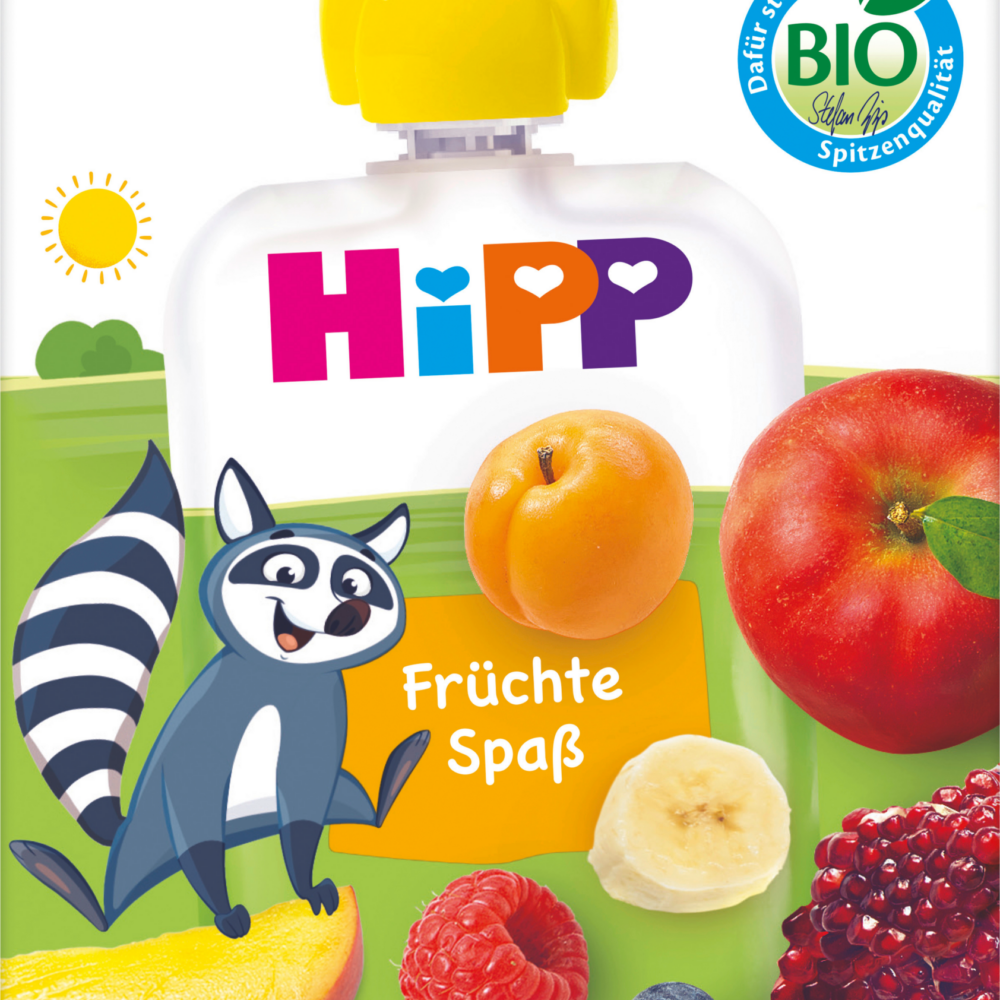 HiPP Quetschie Fruit Fun Mixpack من سنة واحدة (4 × 100 جم) ، 400 جرام طعام تكميلي
