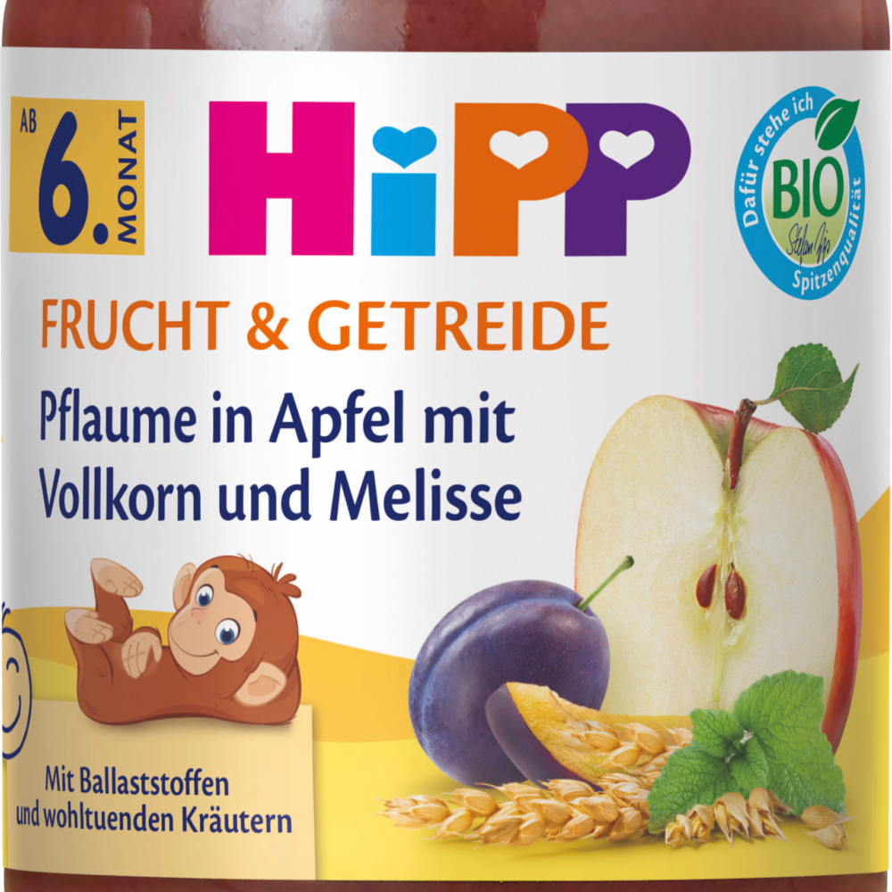 HiPP Fruit & Cereal Plum في التفاح مع الحبوب الكاملة وبلسم الليمون من الشهر السادس ، 190 جرام طعام تكميلي