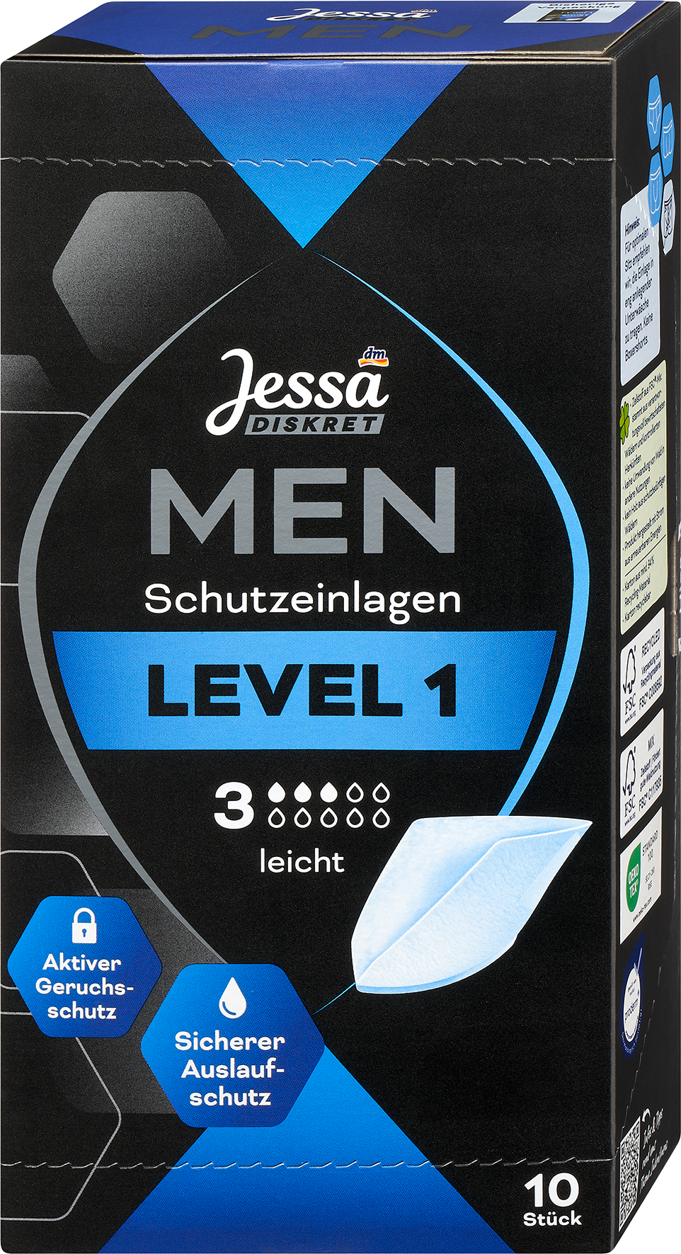 Jessa DISCREET وسادات سلس البول المستوى 1 خفيف ، 10 قطع جهاز طبي