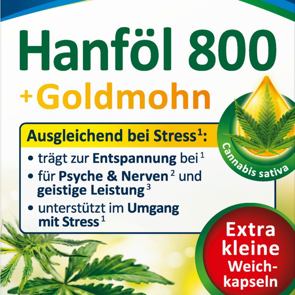 Klosterfrau زيت القنب 800 وكبسولات بذور الخشخاش الذهبي ، 30 قطعة مكمل غذائي