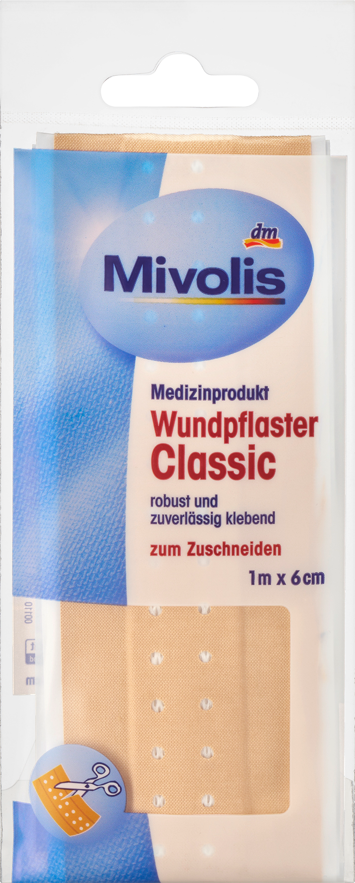 Mivolis جص جرح كلاسيك 1 م × 6 سم، 1 متر جهاز طبي