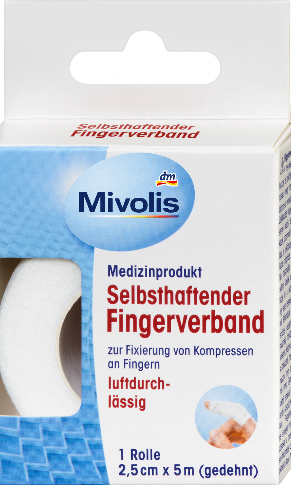ضمادة إصبع ذاتية اللصق من Mivolis ، 2.5 سم × 5 م (ممدودة) ، 1 لفة ، 1 قطعة جهاز طبي