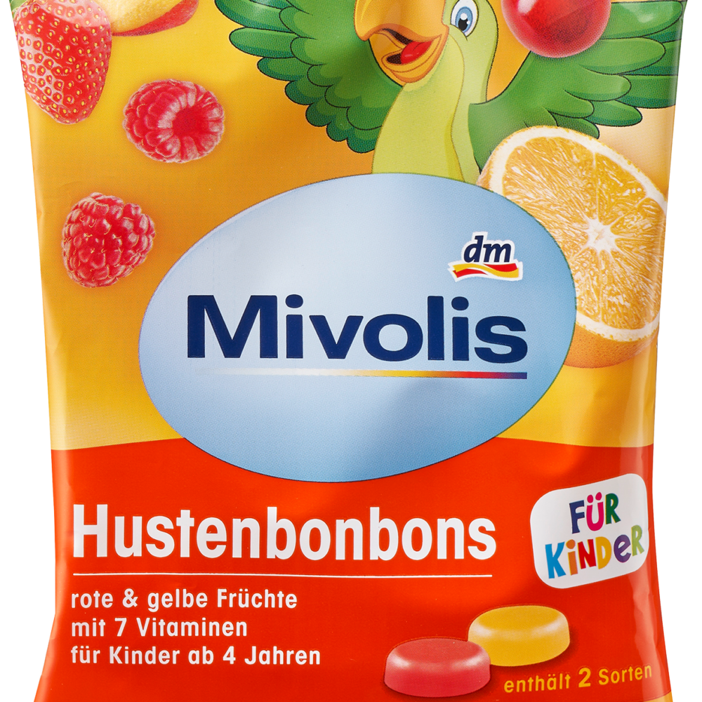 Mivolis Bonbon, فواكه حمراء وصفراء للأطفال، خالية من السكر، 75 جم