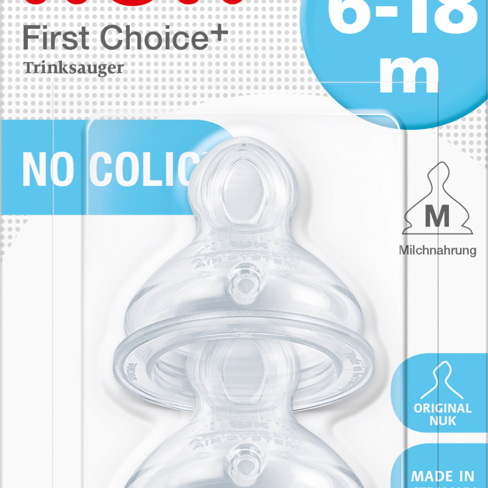 نوك حلمة الاختيار الأول + سيليكون، مقاس M (حليب)، 6-18 شهرا، 2 قطعة