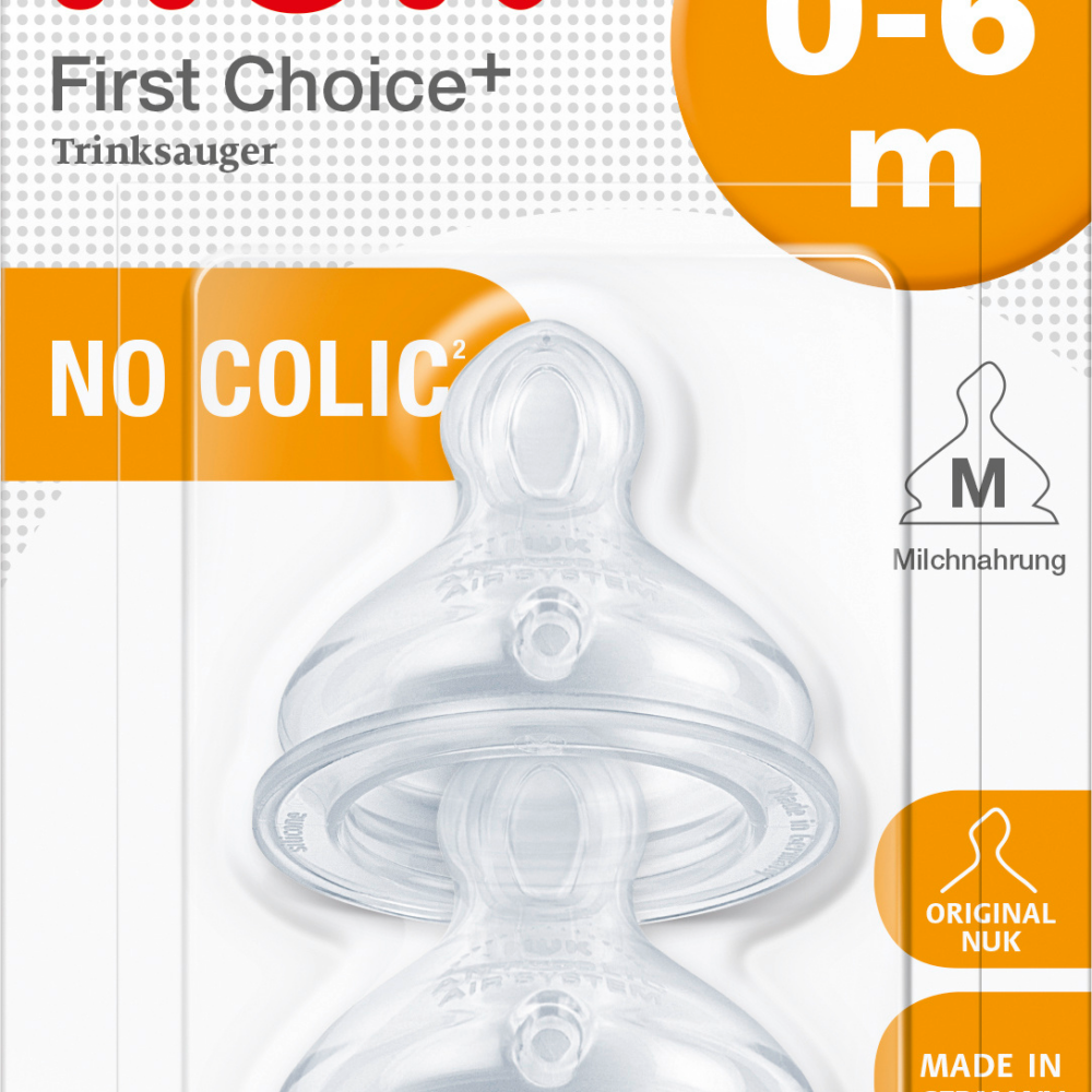 نوك حلمة فيرست تشويس+ سيليكون، مقاس M (حليب)، 0-6 أشهر، 2 قطعة