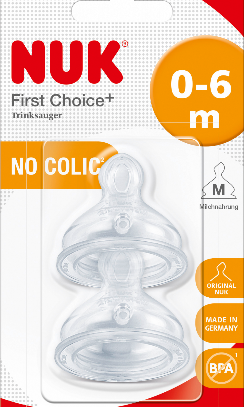 نوك حلمة فيرست تشويس+ سيليكون، مقاس M (حليب)، 0-6 أشهر، 2 قطعة