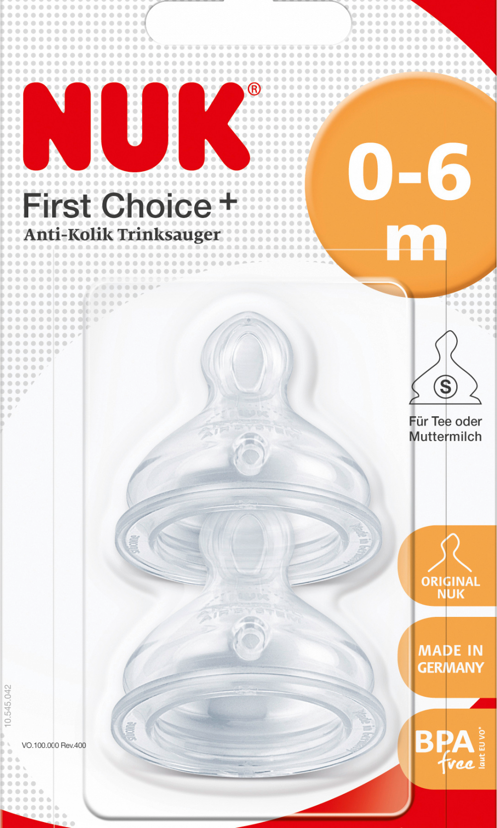 نوك حلمة اختيار أوست + سيليكون، 0-6 أشهر، مقاس S (شاي)، 2 قطعة