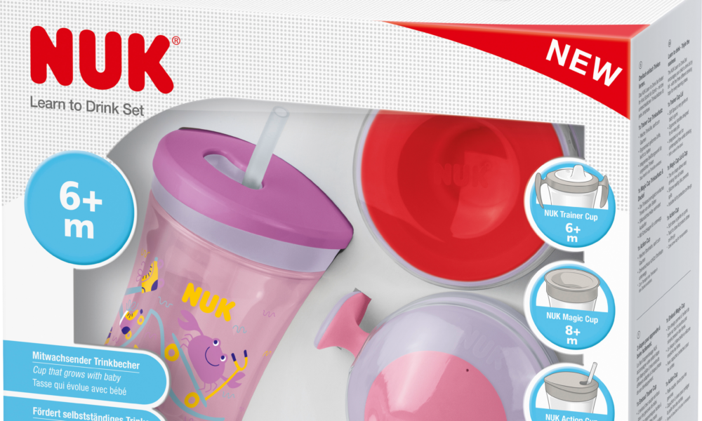 NUK طقم تعلم الشرب Evolution، أحمر/بنفسجي، من 6 أشهر، 3 قطع