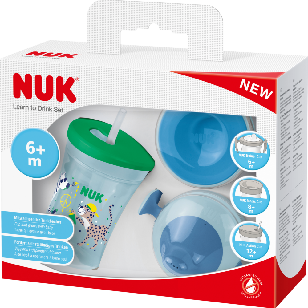 NUK طقم تعلم الشرب Evolution، أزرق/أخضر، من 6 أشهر، 3 قطع