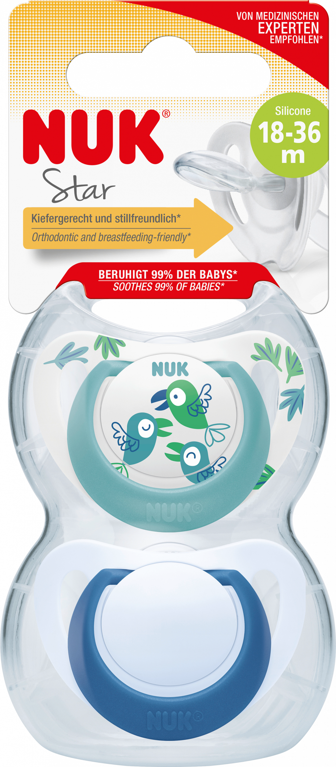 NUK لهاية ستار سيليكون ، فيروزي / أزرق ، مقاس 3 ، 18-36 شهرا ، 2 قطعة