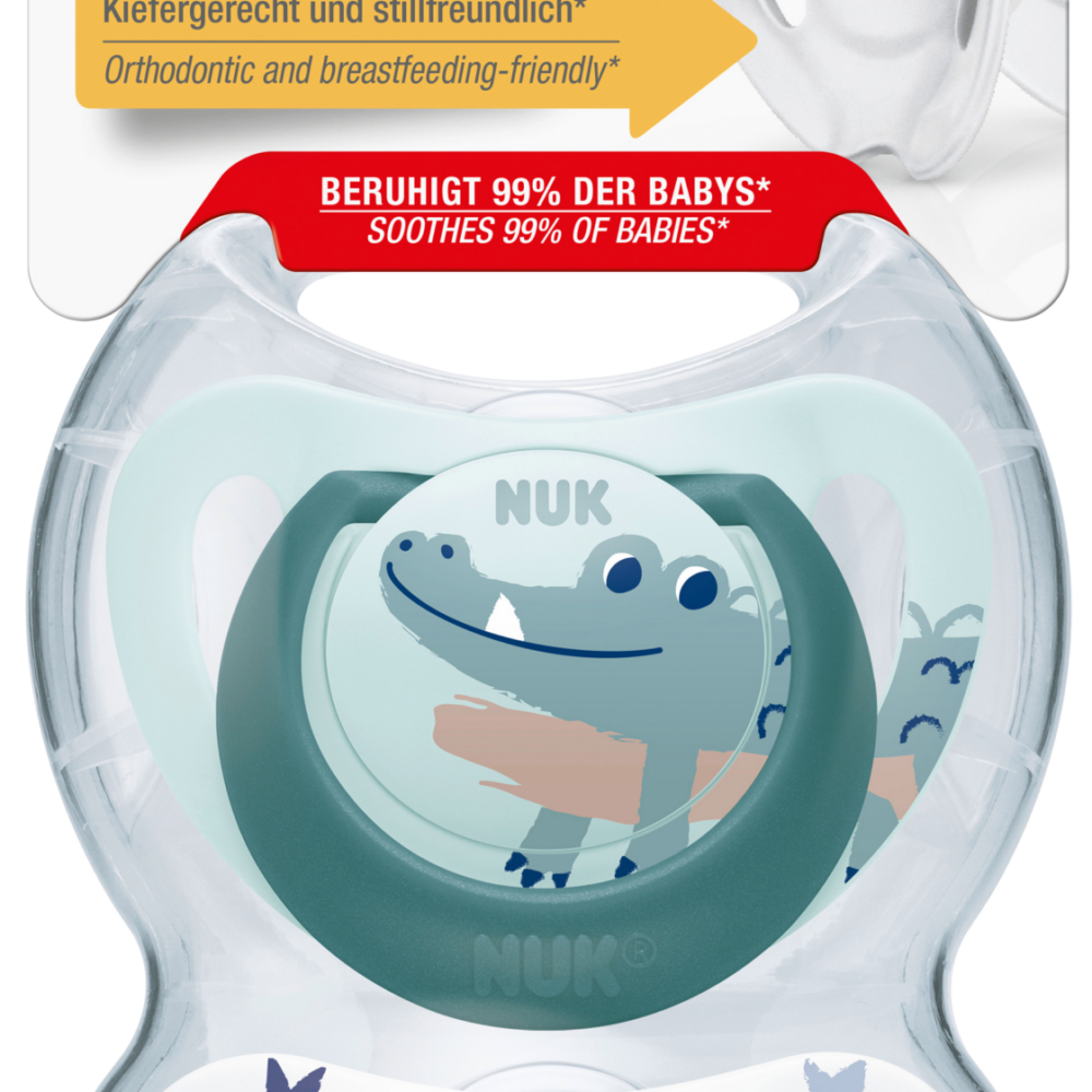 NUK لهاية ستار سيليكون نهاري آند نايت، أخضر/أزرق، مقاس 3، 18-36 شهرا، 2 قطعة