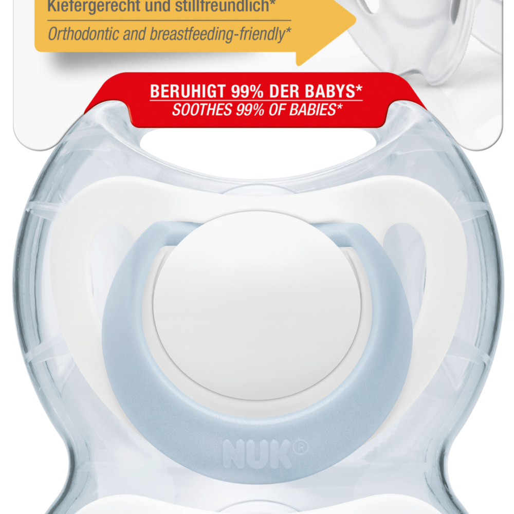 NUK لهاية ستار سيليكون ، أزرق / أبيض ، مقاس 1 ، 0-6 أشهر ، 2 قطعة