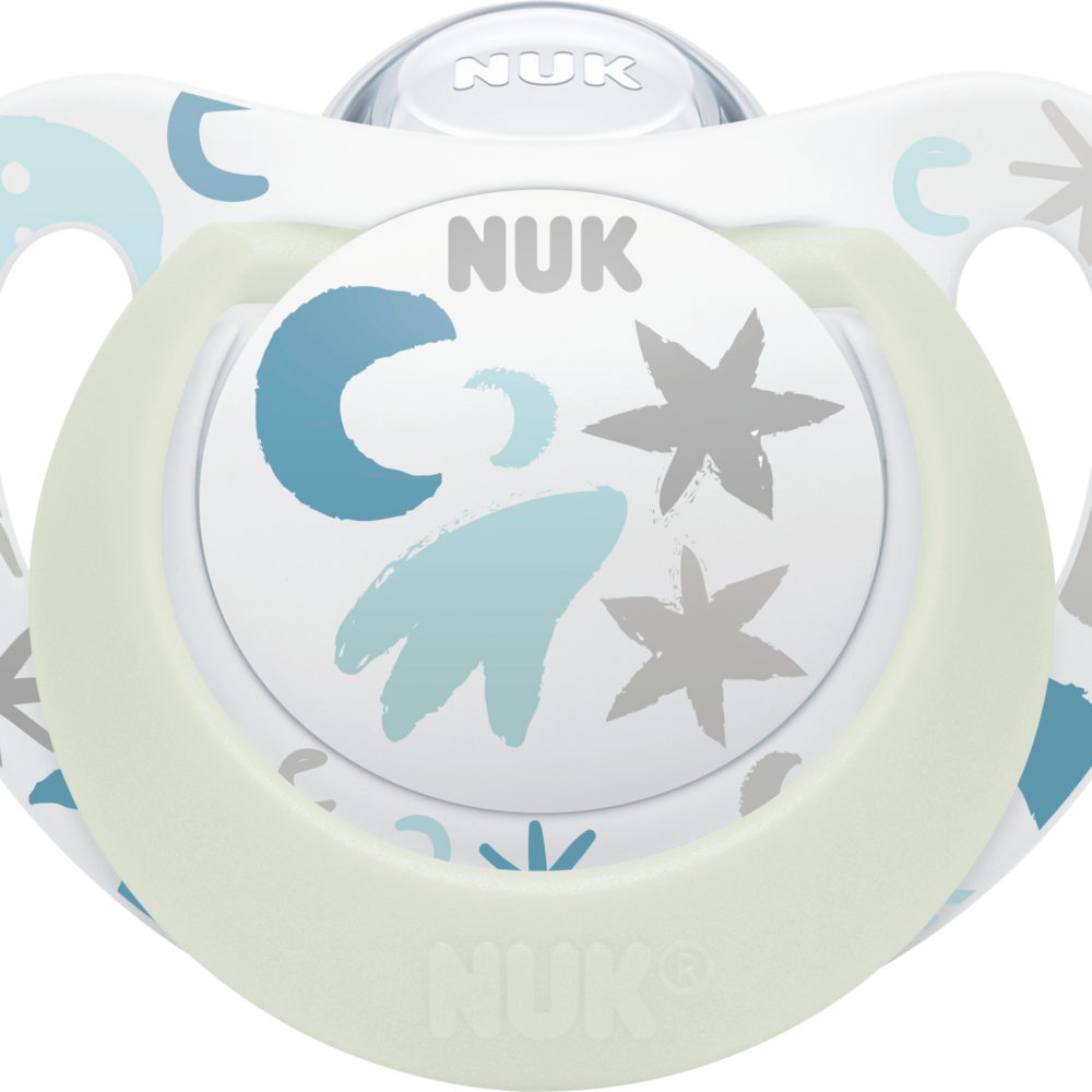 NUK لهاية ستار سيليكون نهاري ونيل ، أزرق / أبيض ، مقاس 1 ، 0-6 أشهر ، 2 قطعة