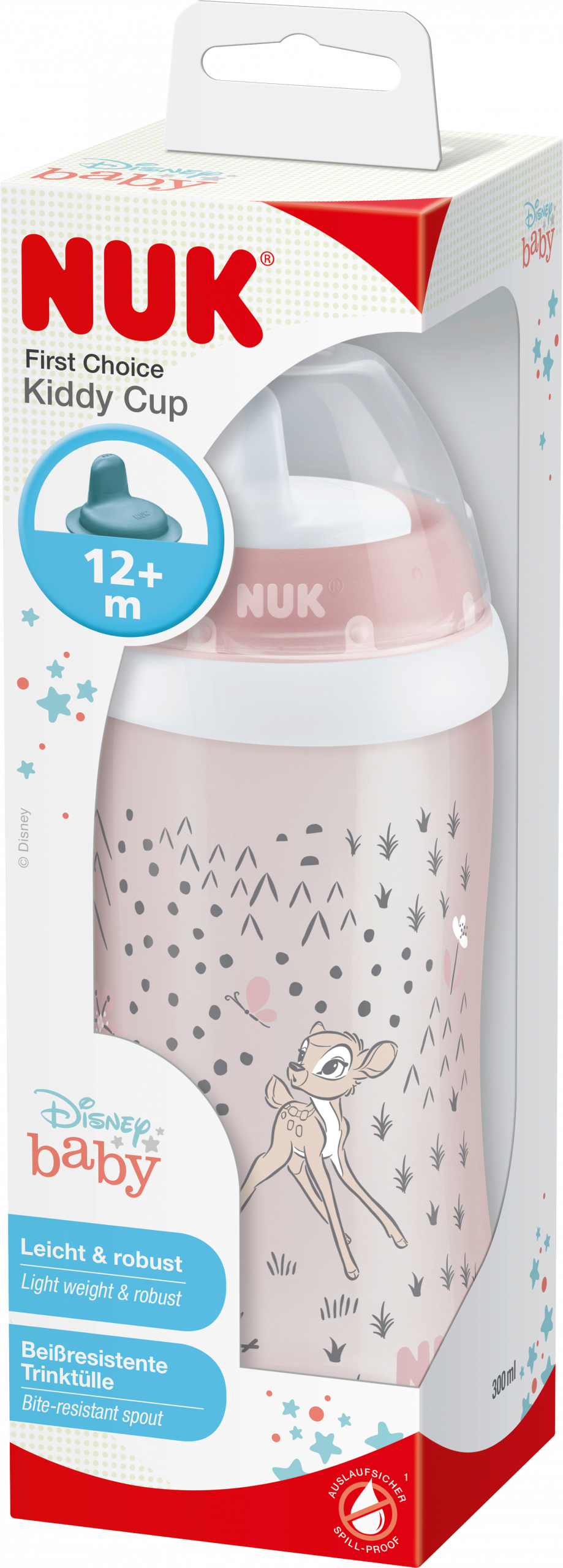 NUK زجاجة متعلمة ديزني بامبي كيدي كب وردي، من 12 شهر، 300 مل، 1 قطعة