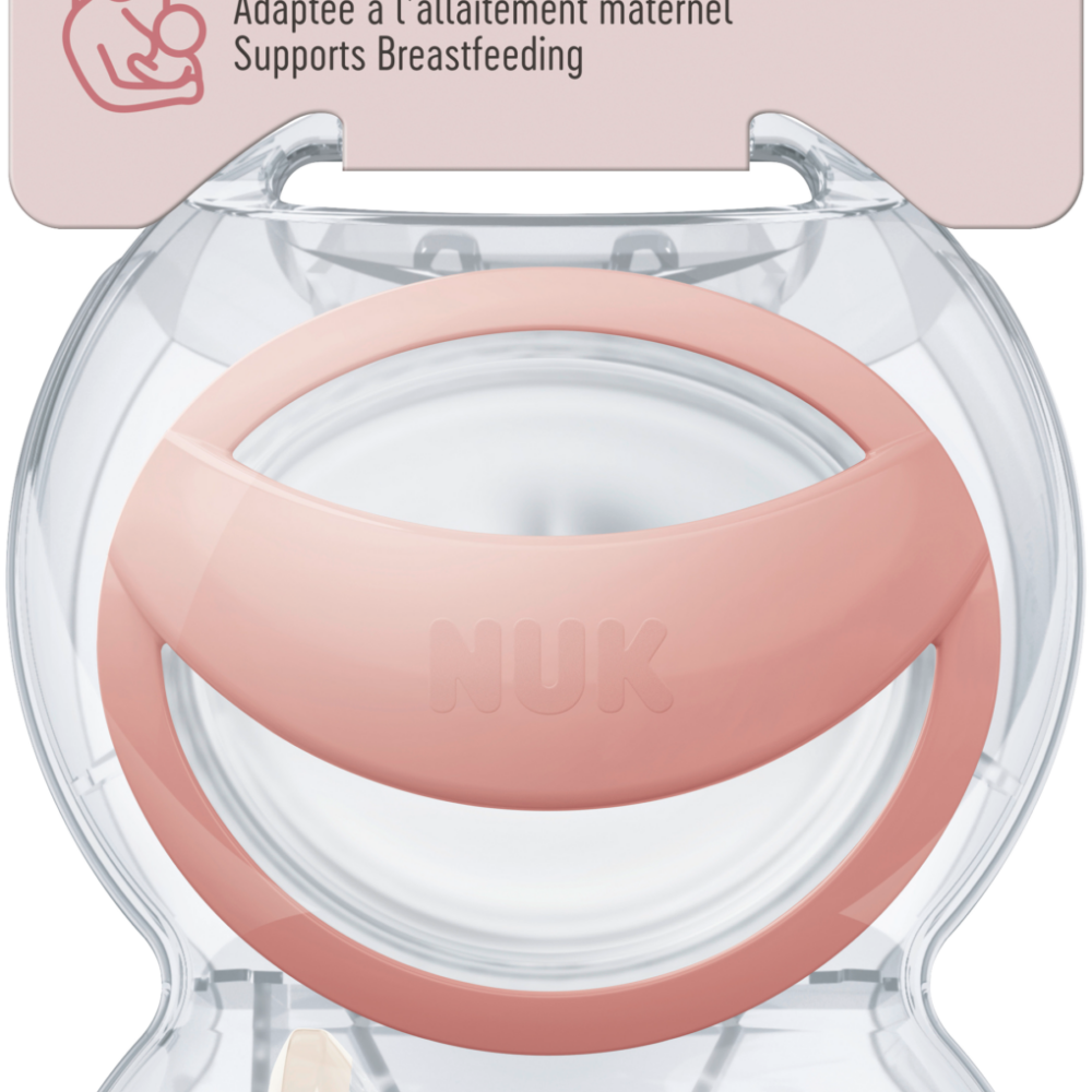 NUK لهاية مومي سيليكون ، وردي / كريمي ، مقاس 1 ، 0-9 أشهر ، 2 قطعة