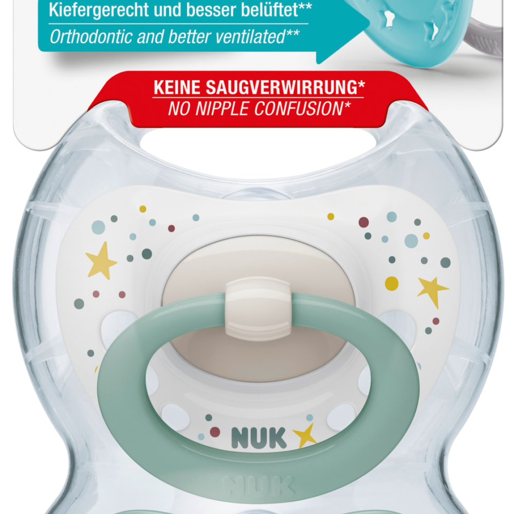 NUK لهاية سيجنتشر سيليكون ، أخضر ، 0-6 أشهر ، 2 قطعة