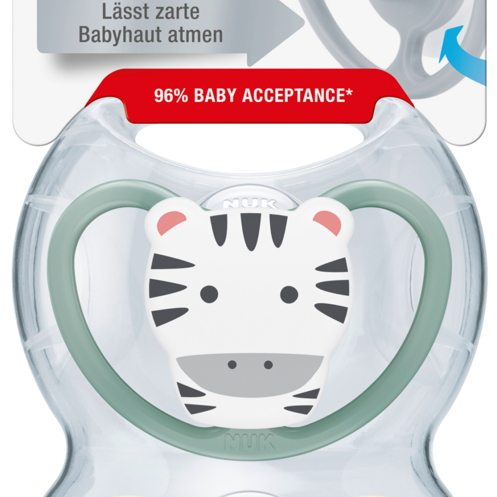 NUK مصاصة سبايس سيليكون ، أخضر / مشمش ، 6-18 شهرا ، 2 قطعة