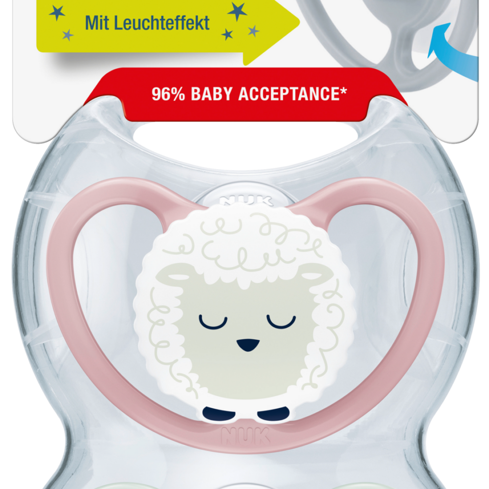 NUK مصاصة سبيس سيليكون ليلي، أرجواني/نعناع، من 18 شهرا، 2 قطعة