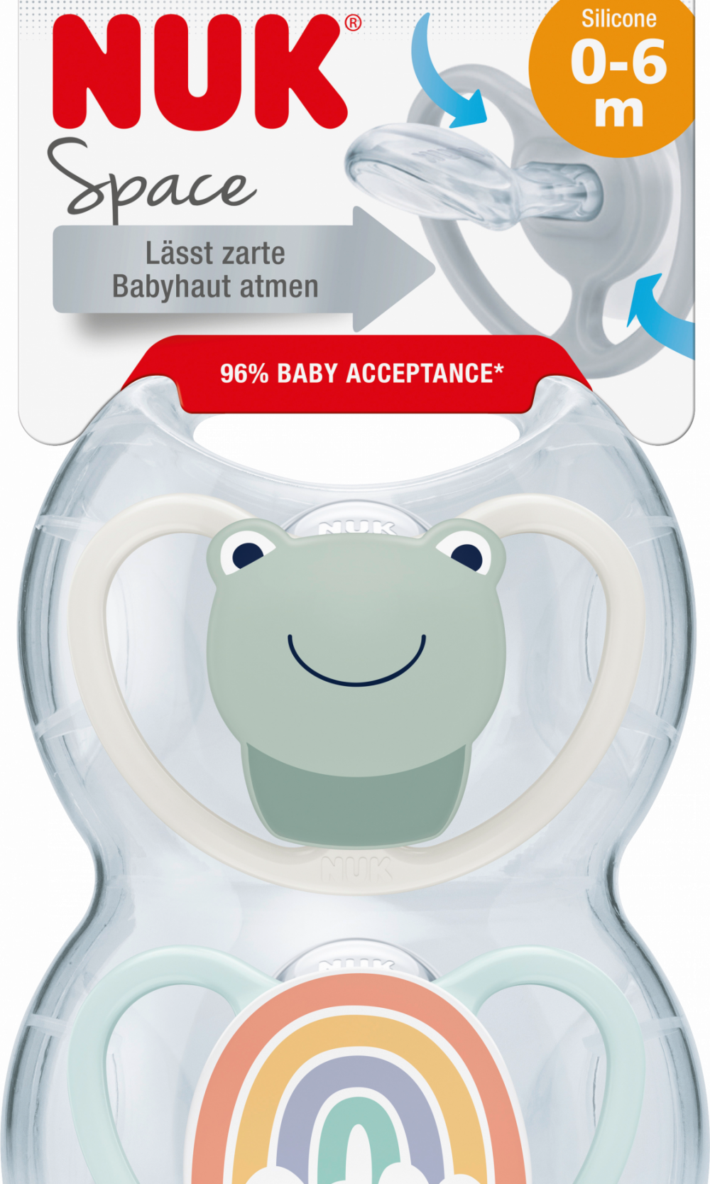 NUK مصاصة الفضاء سيليكون ، بيج / أزرق ، 0-6 أشهر ، 2 قطعة