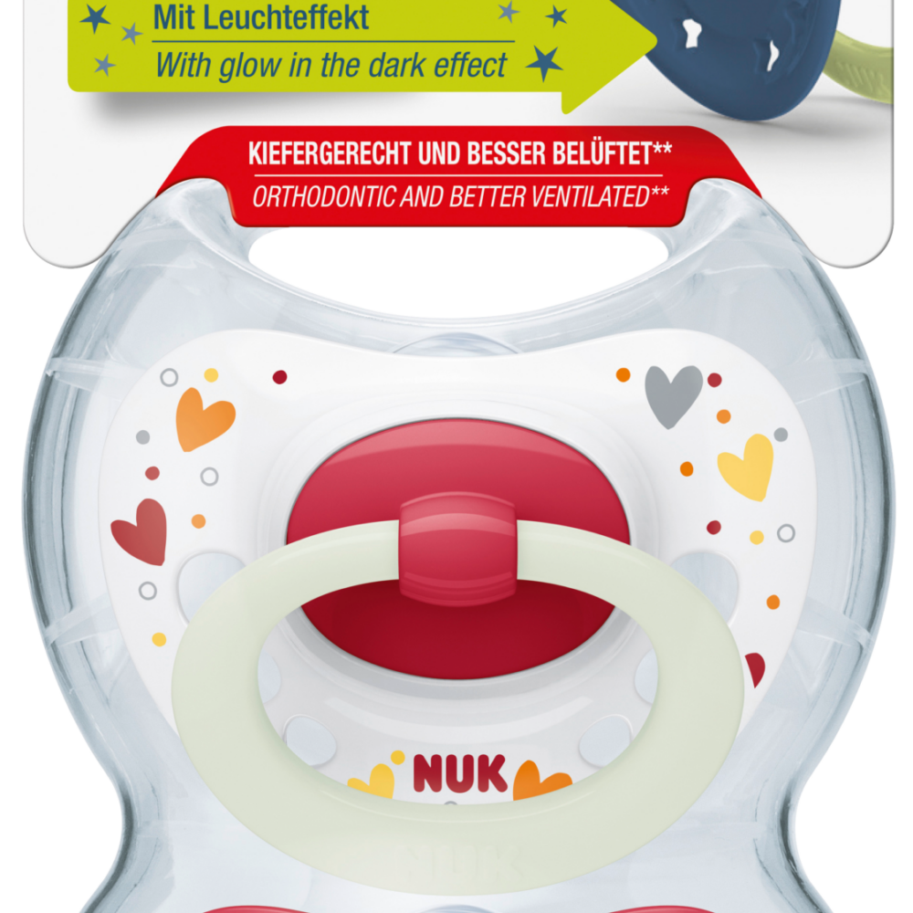 NUK لهاية سيجنتشر سيليكون الليلي، أحمر، 6-18 شهرا، 2 قطعة