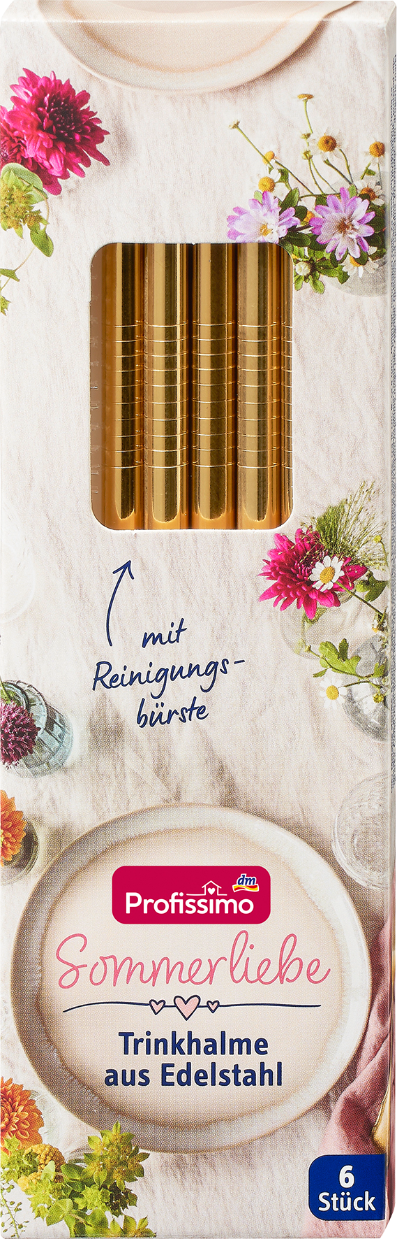 قش شرب Profissimo مصنوع من الذهب الستانلس ستيل، 6 قطع