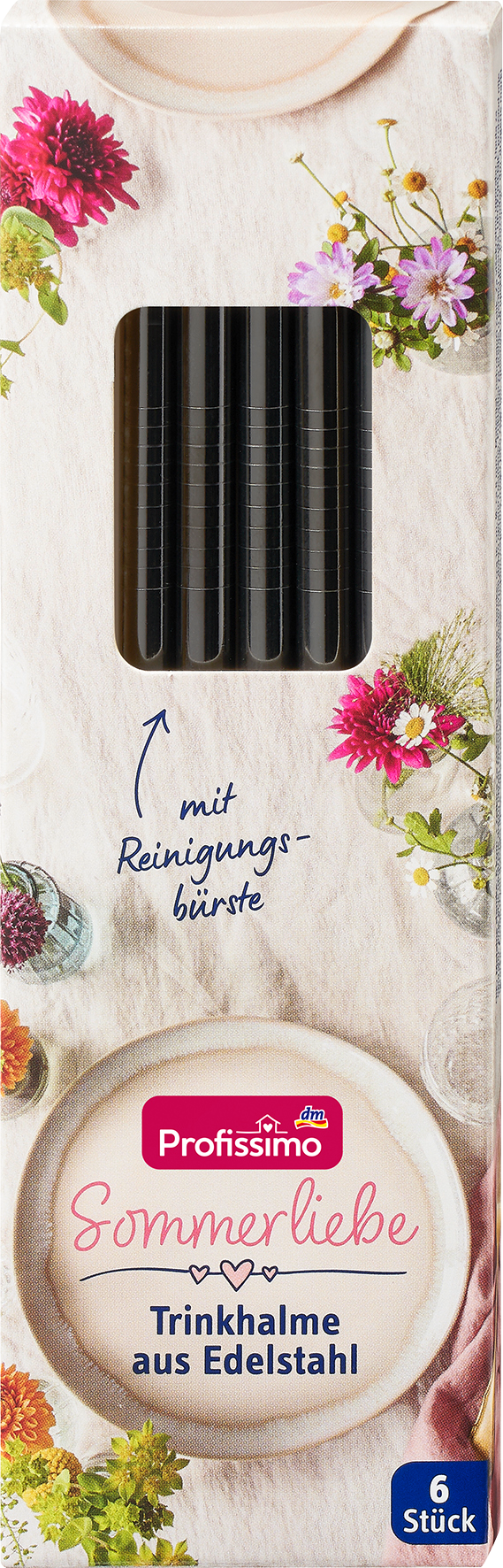 بروفيسيمو قش شرب مصنوع من الستانلس ستيل أسود ، 6 قطع