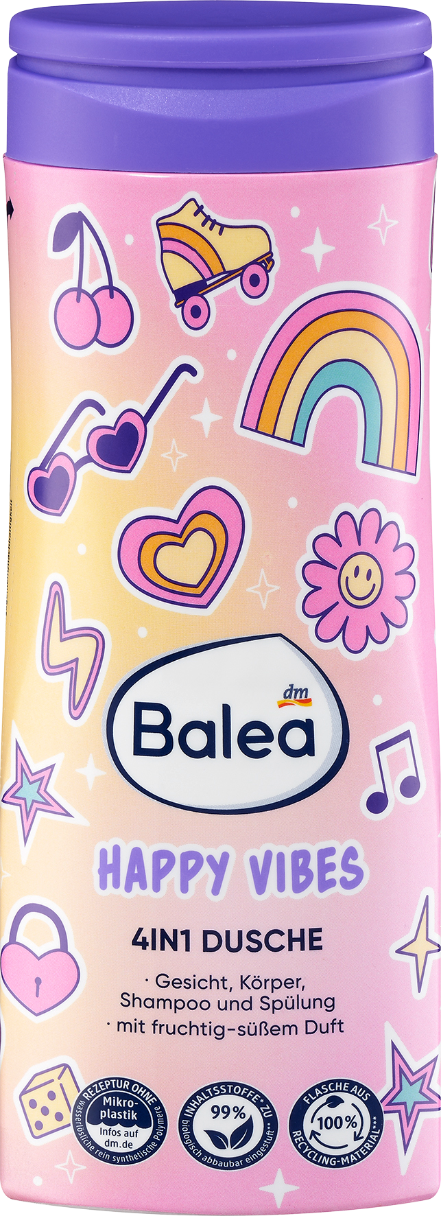 باليا جل الاستحمام للأطفال، شامبو وبلسم 4 في 1 Happy Vibes، 300 مل