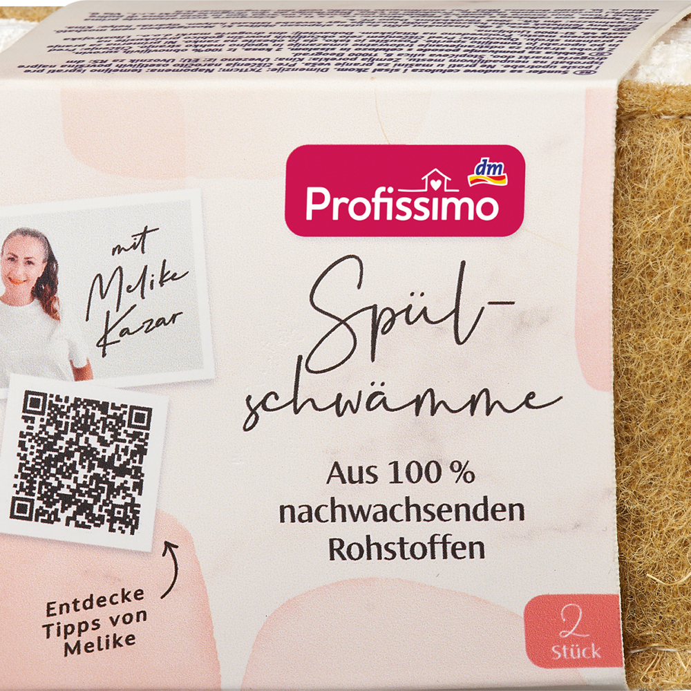 إسفنج غسيل الصحون Profissimo مصنوع من مواد خام متجددة بنسبة 100٪ ، 2 قطعة