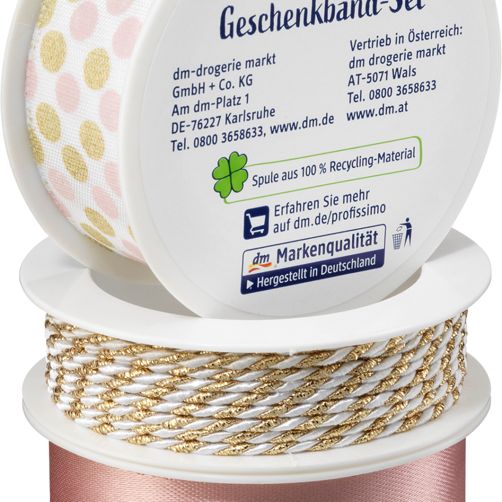 طقم شريط هدايا Profissimo "وردي/ذهب أبيض، 11 م