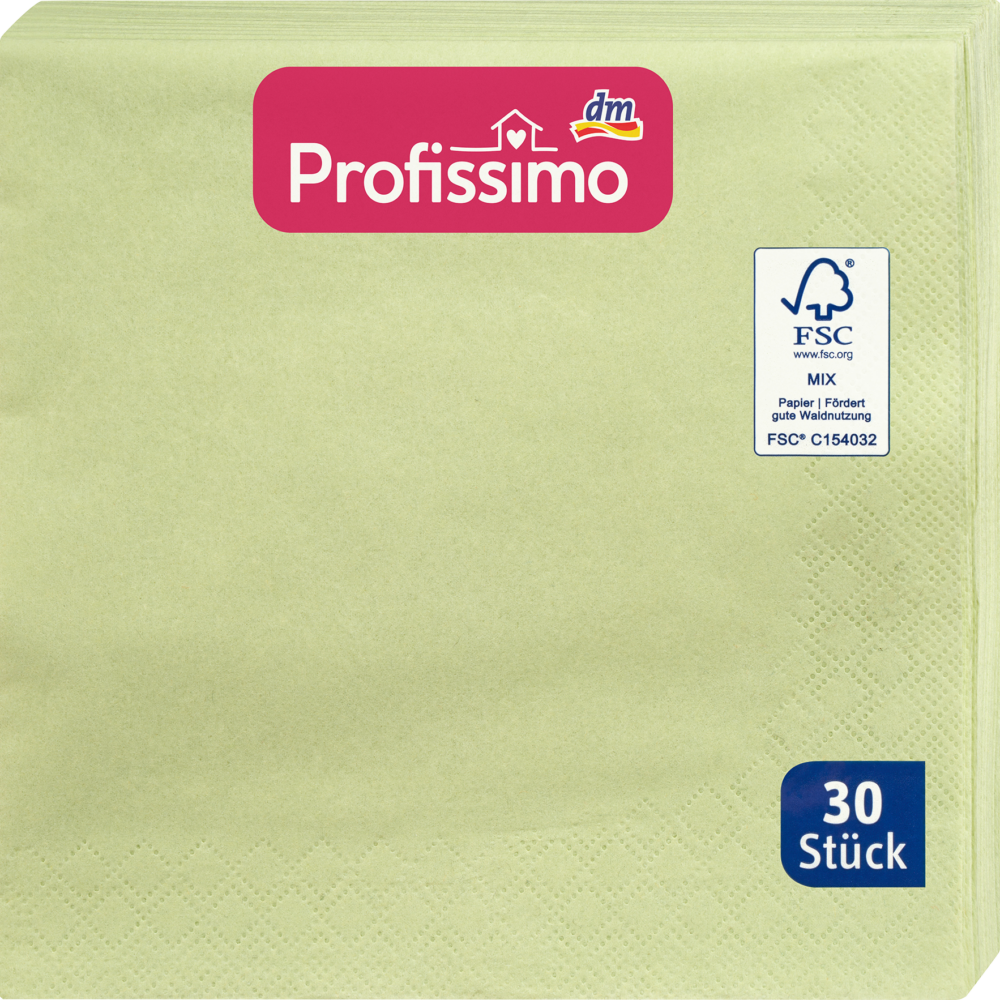 مناديل Profissimo "خضراء ناعمة" (33 × 33 سم) ، 30 قطعة