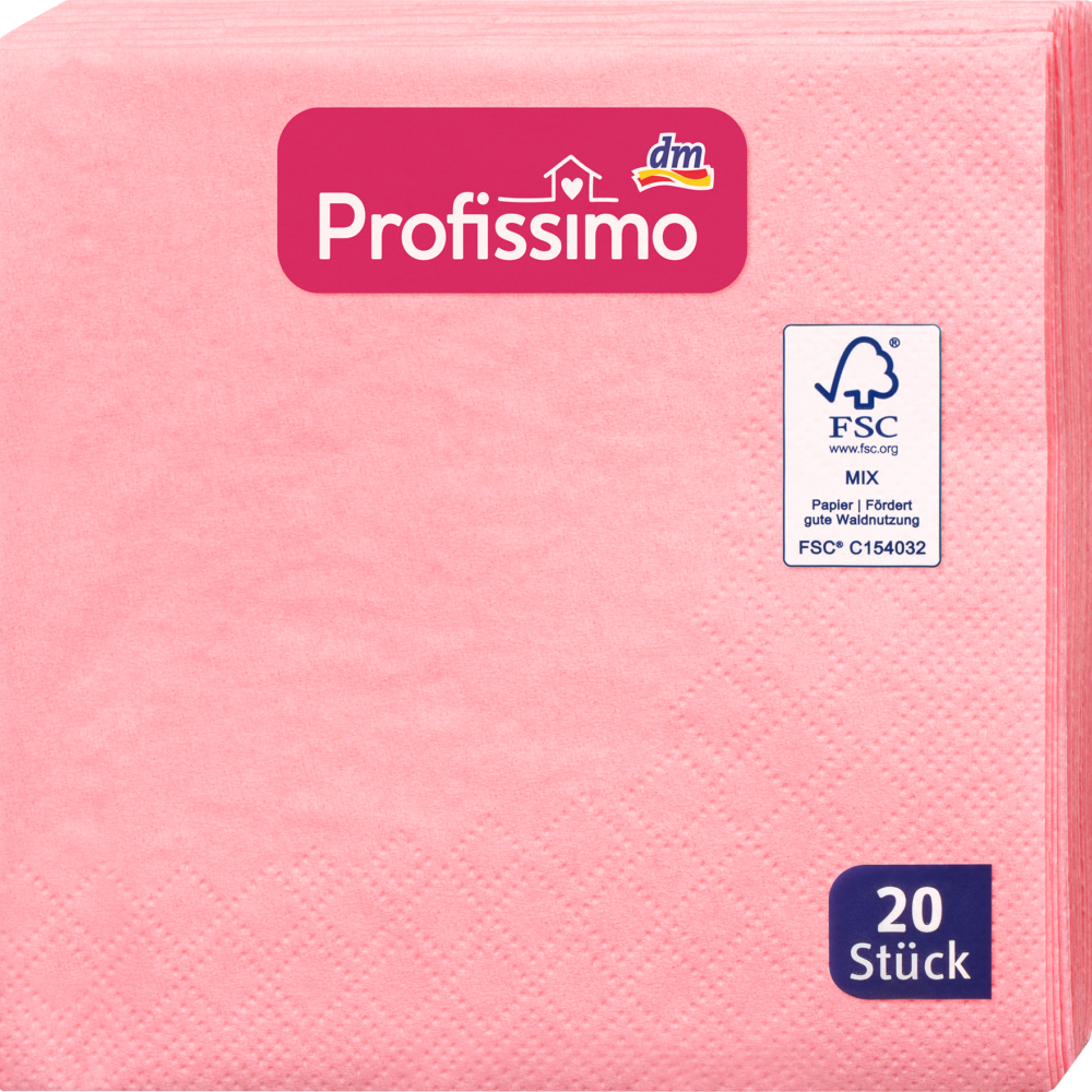 مناديل كوكتيل بروفيسيمو "وردي ناعم" (24 × 24 سم) ، 20 قطعة