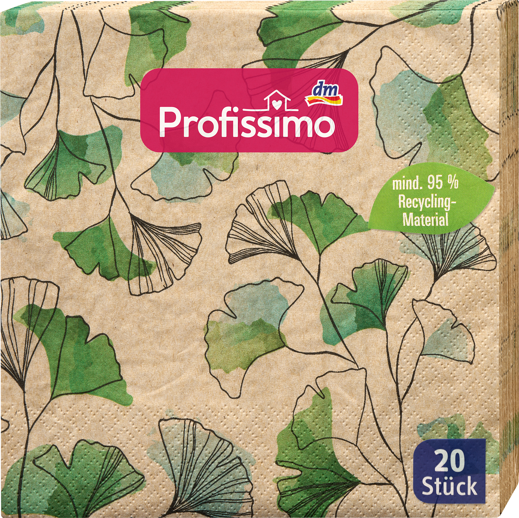 مناديل Profissimo "Gingko" مصنوعة من مواد معاد تدويرها (33 × 33 سم) ، 20 قطعة
