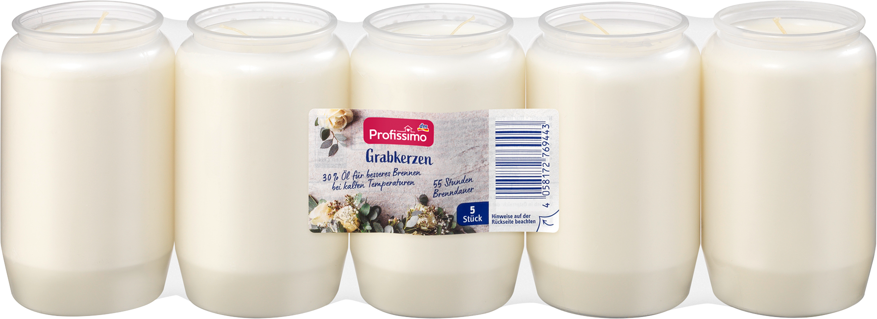 بروفيسيمو شمعة قبر رقم 3 أبيض، 5 قطع