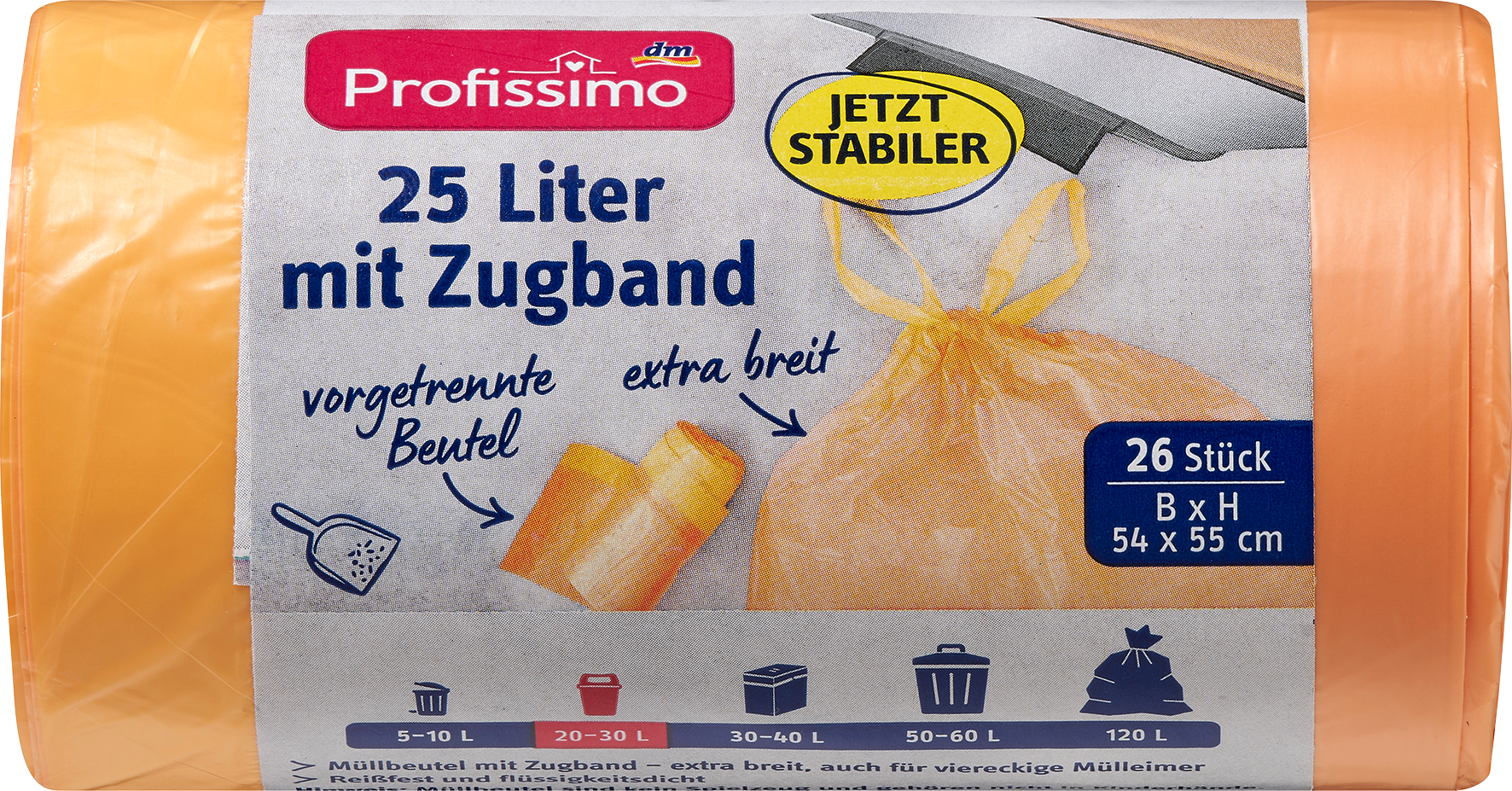 Profissimo Prof. أكياس قمامة 25 لتر برباط ، 26 قطعة