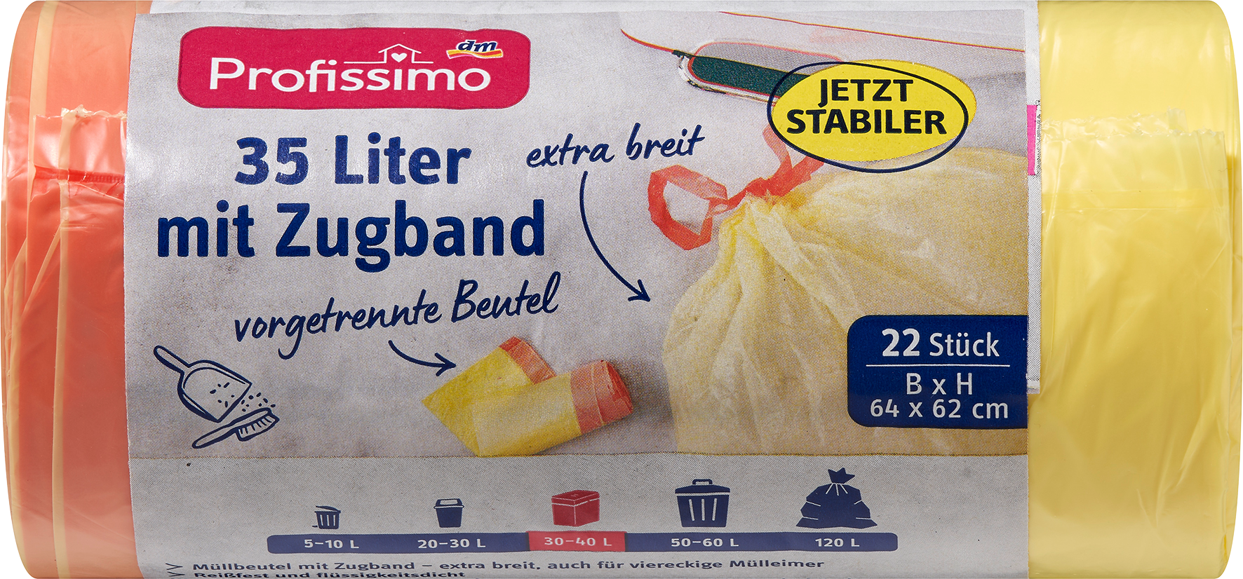 Profissimo Prof. أكياس قمامة 35 لتر برباط ، 22 قطعة