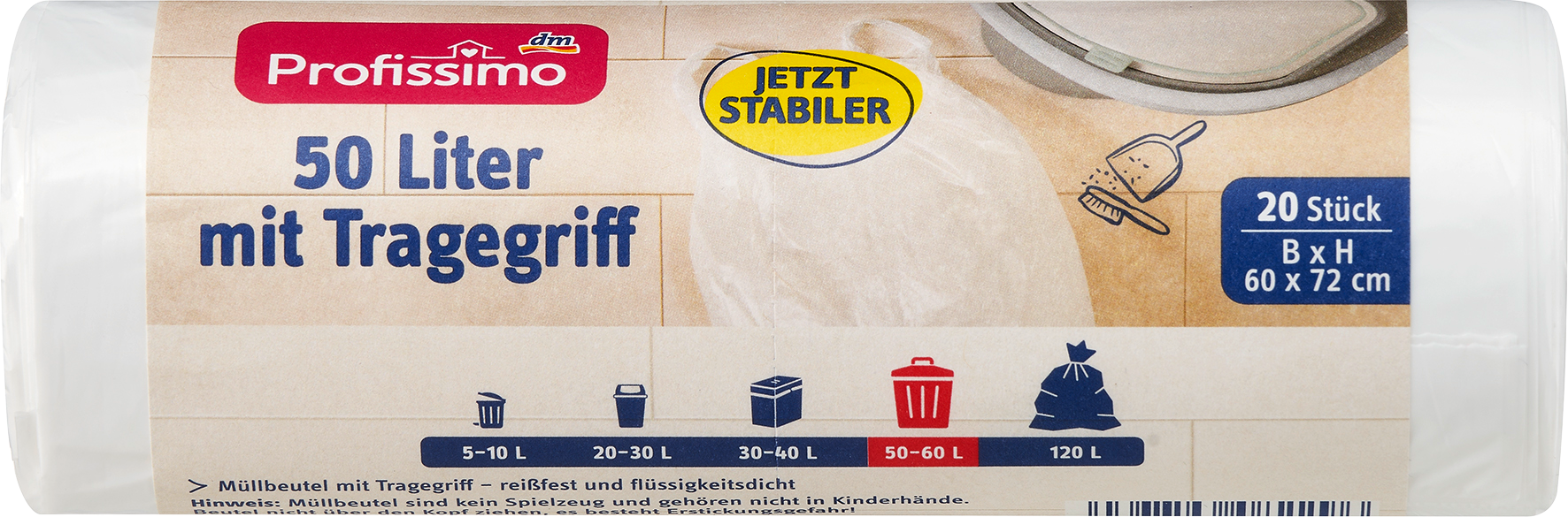 بروفيسيمو أكياس قمامة 50 لتر بمقبض حمل، 20 قطعة