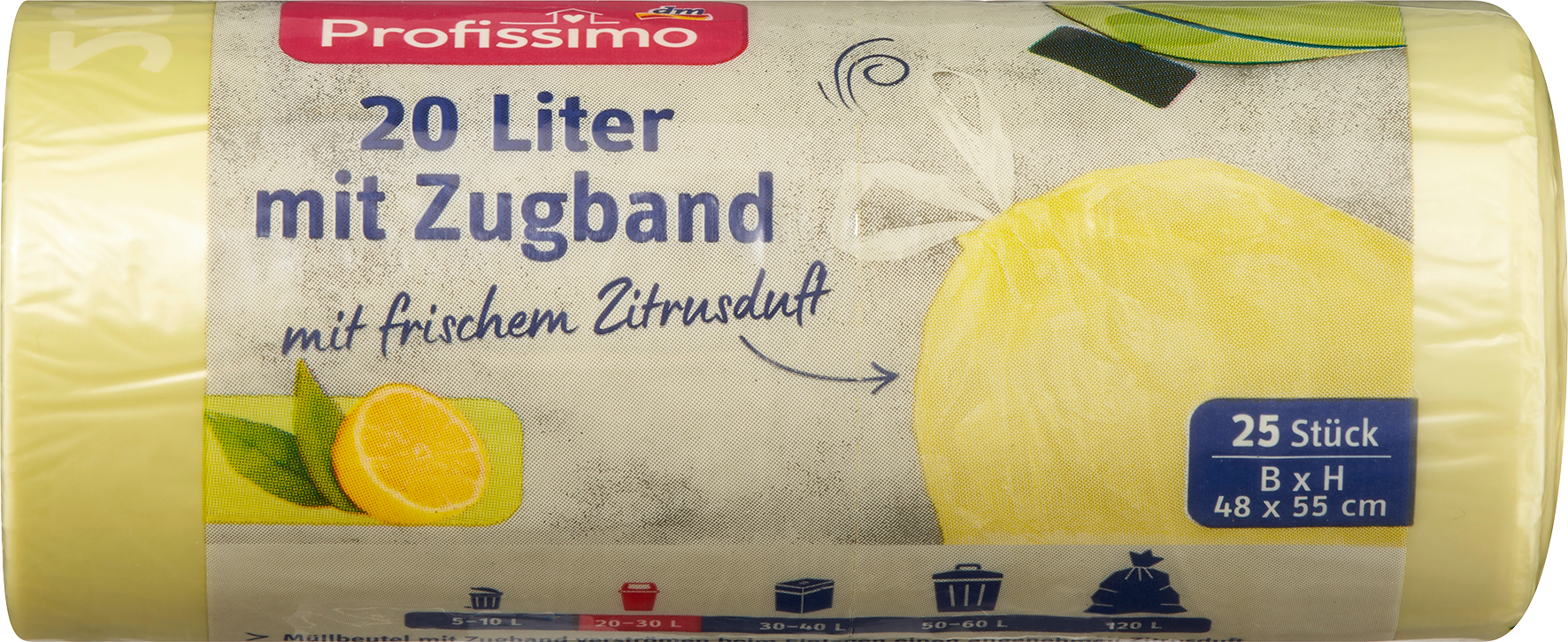 بروفيسيمو أكياس قمامة 20 لتر برباط تضييق ورائحة الحمضيات، 25 قطعة