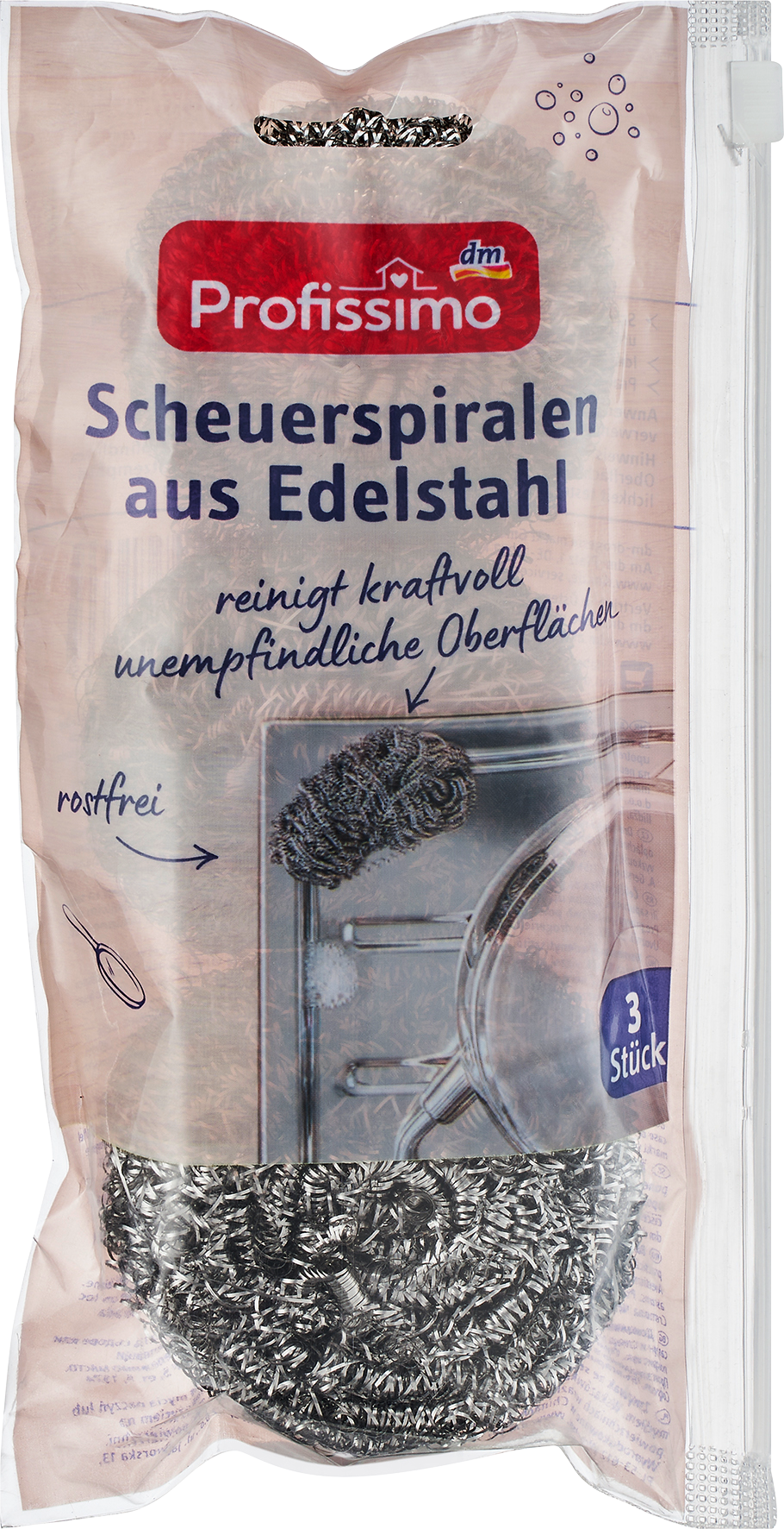 بروفيسيمو لولبونات تنظيف من الفولاذ المقاوم للصدأ ، 3 قطع