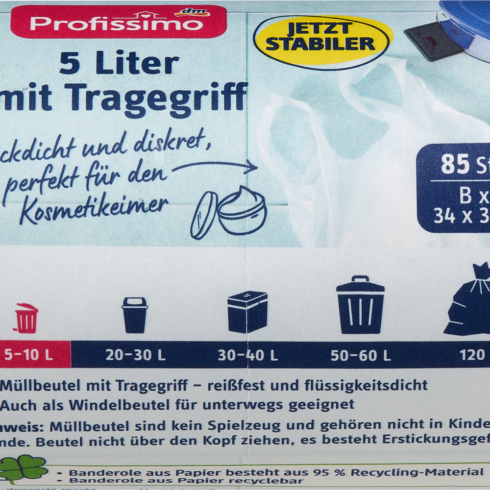 بروفيسيمو أكياس قمامة 5 لتر بمقبض حمل، 85 قطعة