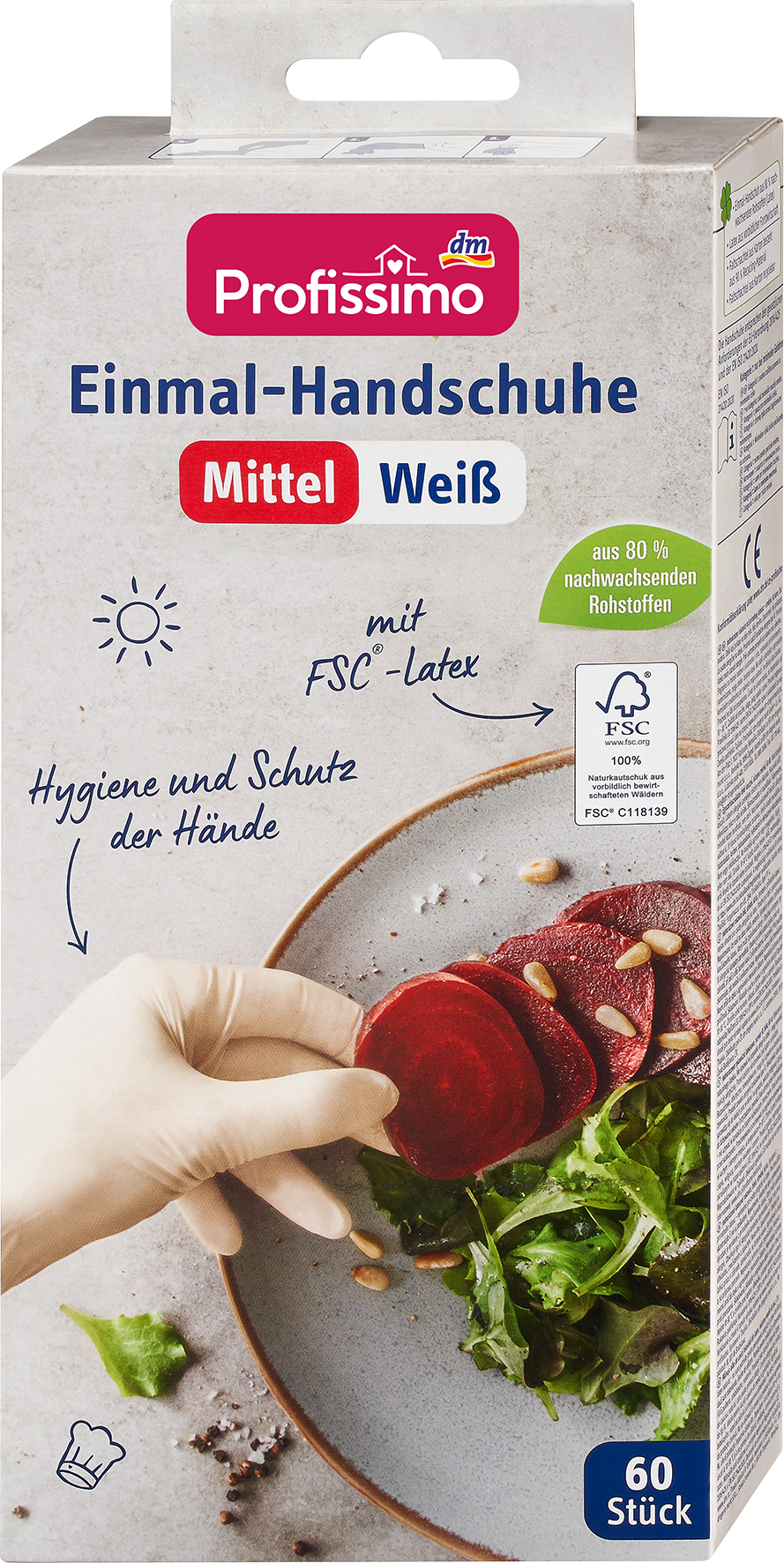 بروفيسيمو قفازات يمكن التخلص منها لاتكس أبيض وسط ، 60 قطعة