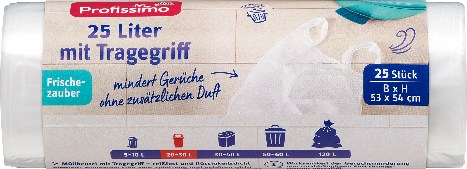بروفيسيمو أكياس قمامة 25 لتر بمقبض حمل نضارة ماجيك، 25 قطعة